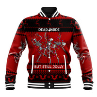 Unisex baseball jacket in red and black with skull graphic and striped ribbed collar