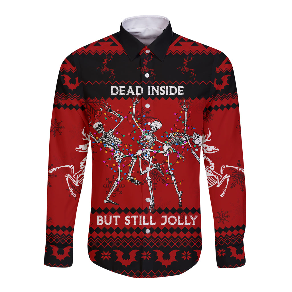 Christmas Long Sleeve Button Shirt Jolly Skull Merry Creepmas - Wonder Print Shop