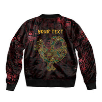 Unisex bomber jacket with zip front, Sankofa bird and YOUR TEXT Adinkra pattern