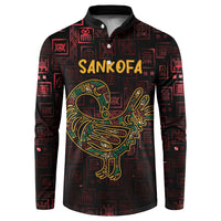 Men's sweatshirt with polo collar, button placket; SANKOFA text and bird graphic