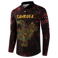 Men's sweatshirt polo collar, button placket; SANKOFA text over patterned bird graphic