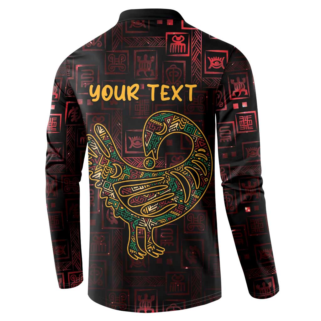 Men's sweatshirt polo collar, button placket; 'your TEXT' and bird outline graphic