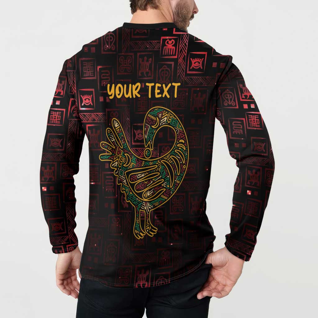 Men's sweatshirt polo collar, button placket; 'your TEXT' over bird artwork