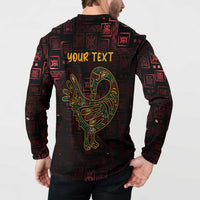 Men's sweatshirt polo collar, button placket; 'your TEXT' over bird artwork
