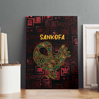 Canvas wall art with Sankofa bird symbol, dark red design with gold and green ornament