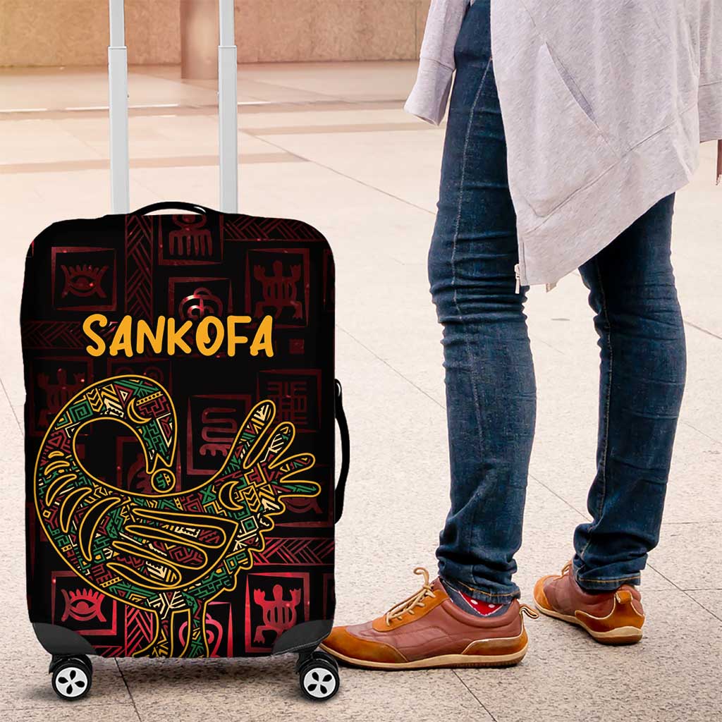 Africa Adinkra Symbol Luggage Cover Sankofa Bird - Cosmic Red