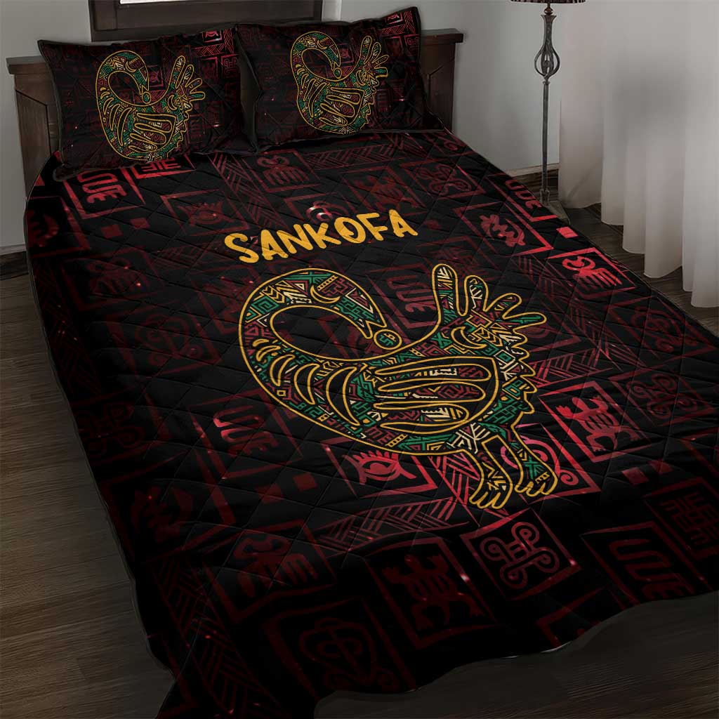 Africa Adinkra Symbol Quilt Bed Set Sankofa Bird - Cosmic Red - Wonder Print Shop