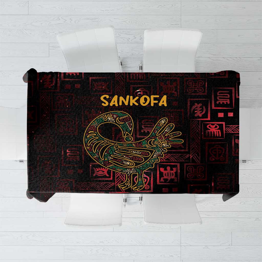 Sankofa Adinkra symbol tablecloth, black with red glyph pattern and gold bird