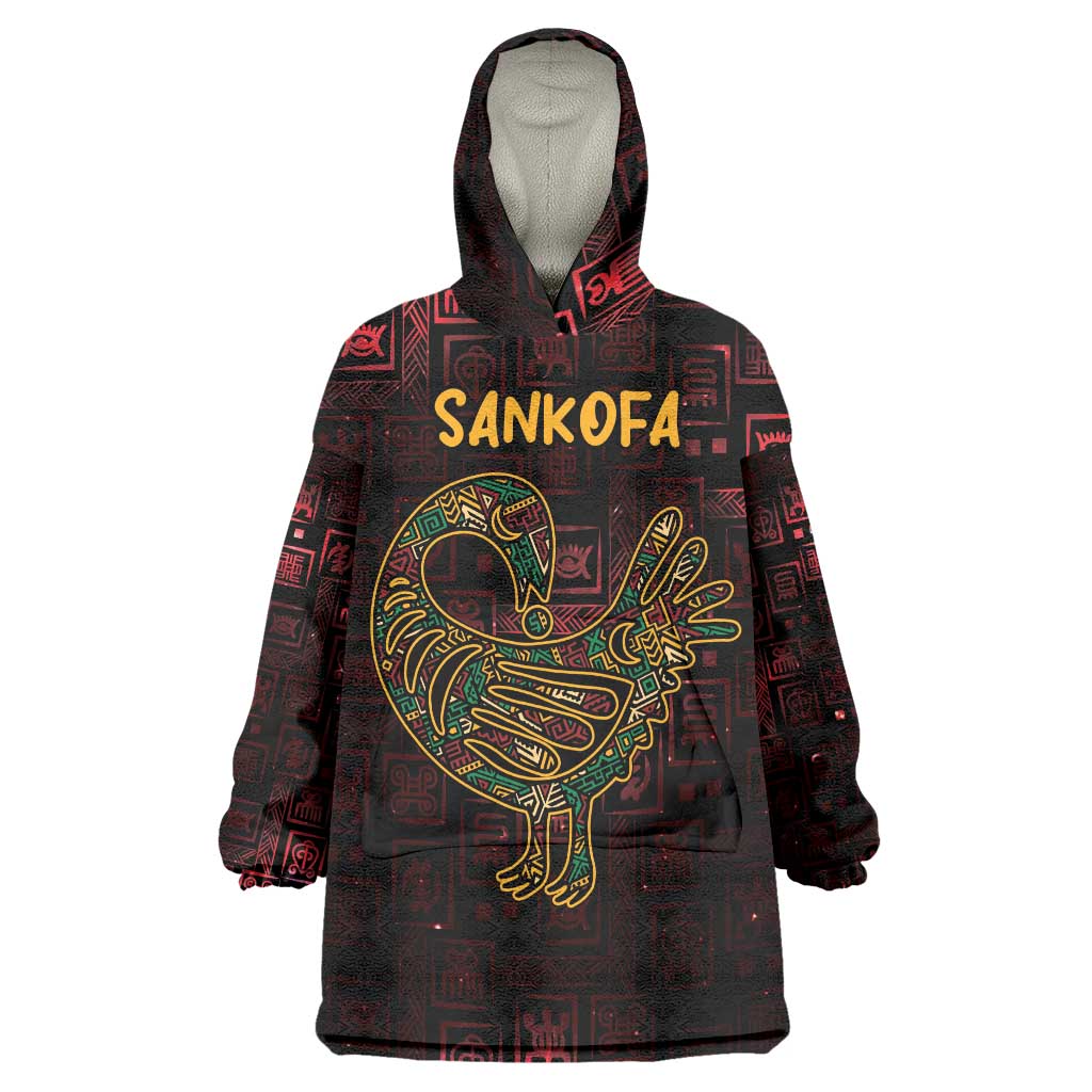 Africa Adinkra Symbol Wearable Blanket Hoodie Sankofa Bird - Cosmic Red