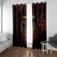 Window curtain set in dark red and black with golden Sankofa bird design