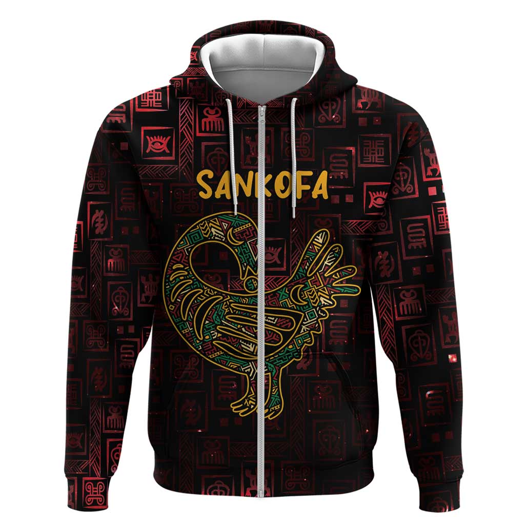 Africa Adinkra Symbol Zip Hoodie Sankofa Bird - Cosmic Red - Wonder Print Shop