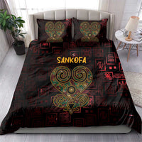 Red and black duvet cover bedding set with Sankofa heart center and two decorative pillowcases