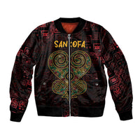 Unisex bomber jacket with zip front, dark red/black, Sankofa heart graphic