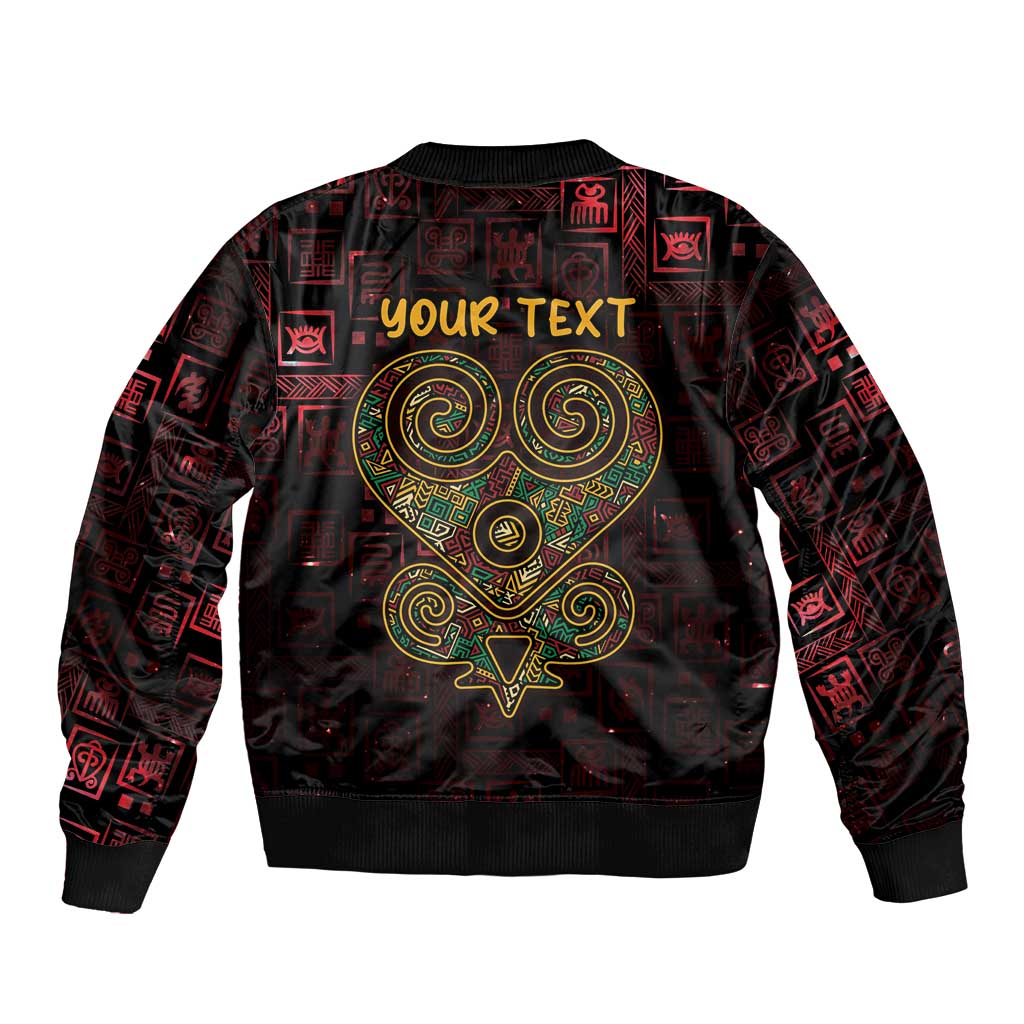 Unisex bomber jacket with zip front, dark red/black, heart graphic with 'Your Text'