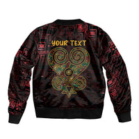 Unisex bomber jacket with zip front, dark red/black, heart graphic with 'Your Text'