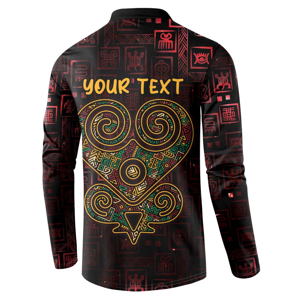 Men's button-up sweatshirt with your TEXT and heart graphic, dark red/black, long sleeves