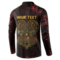 Men's button-up sweatshirt with your TEXT and heart graphic, dark red/black, long sleeves