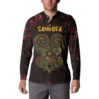 Men's button-up sweatshirt, Sankofa text and heart graphic on red/black, long sleeves