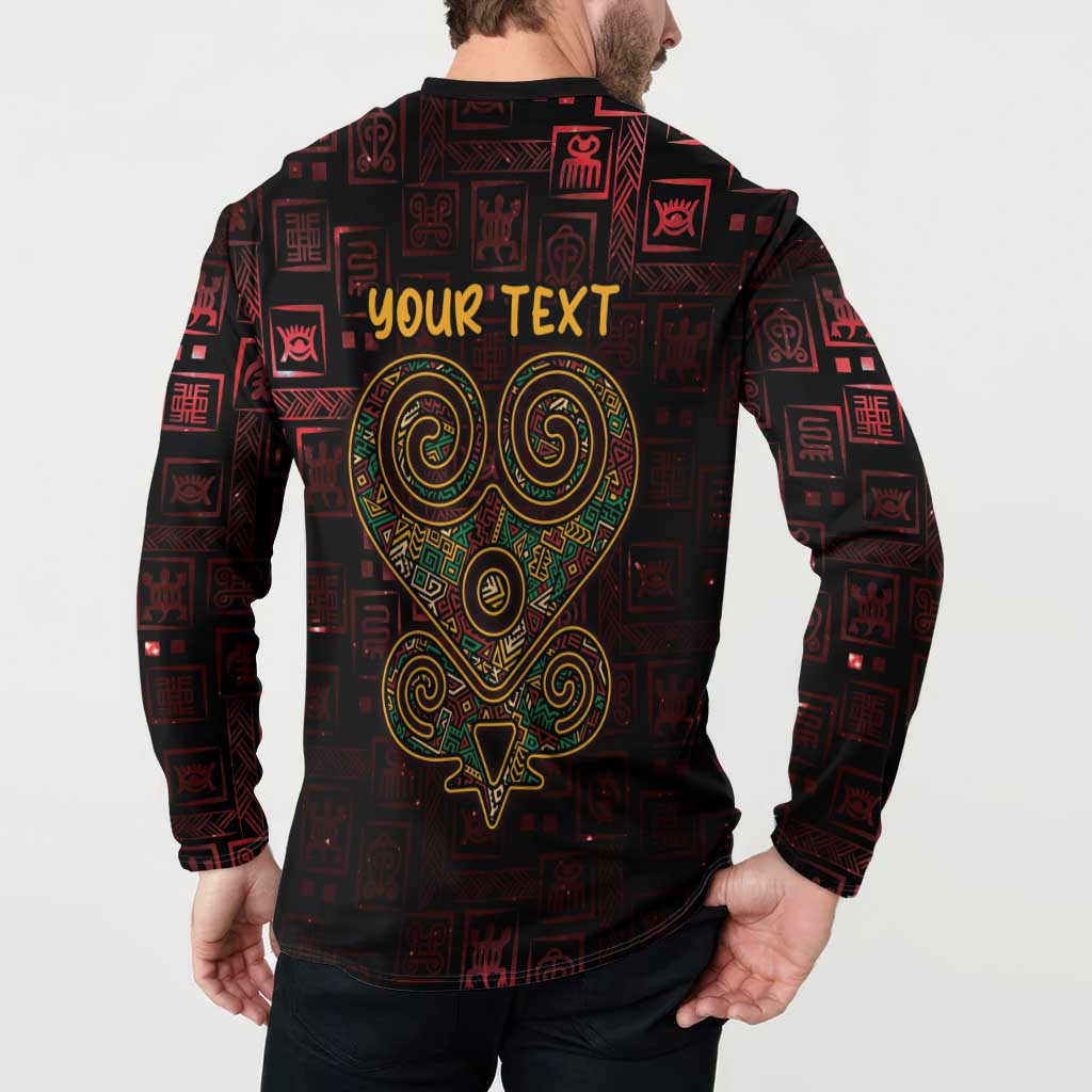 Men's button-up sweatshirt back, your TEXT over heart graphic, dark red/black