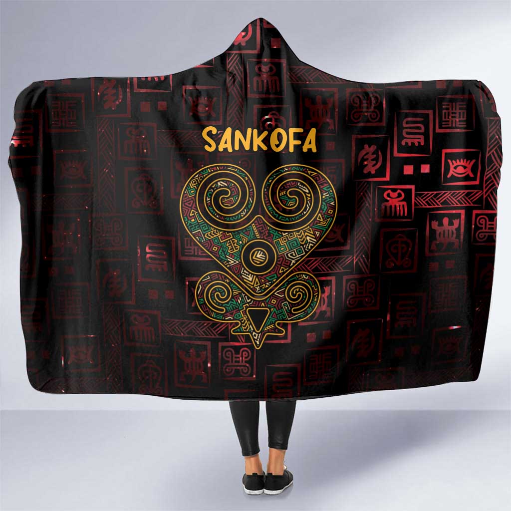 Africa Adinkra Symbol Hooded Blanket Sankofa Heart - Cosmic Red