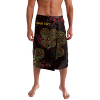 Men's lavalava skirt in black with red and green Sankofa heart symbol print