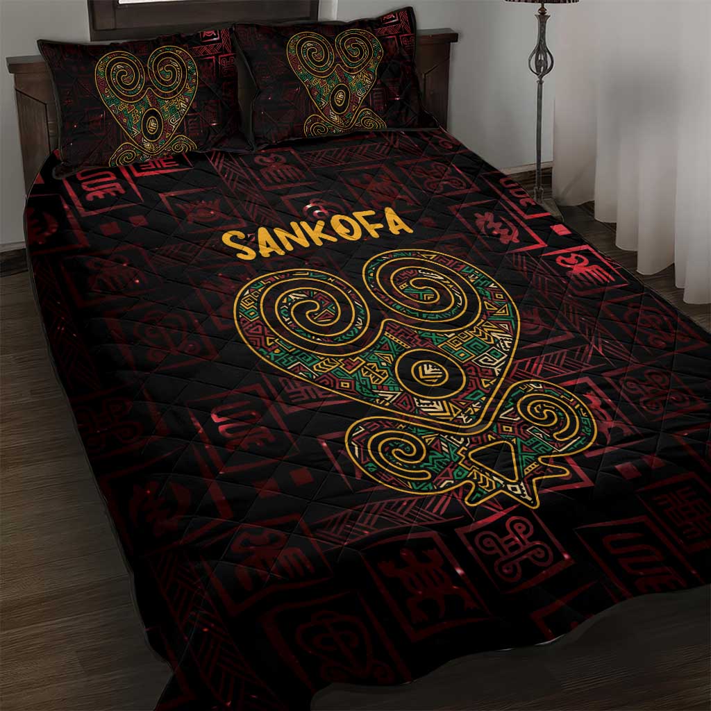 Africa Adinkra Symbol Quilt Bed Set Sankofa Heart - Cosmic Red - Wonder Print Shop