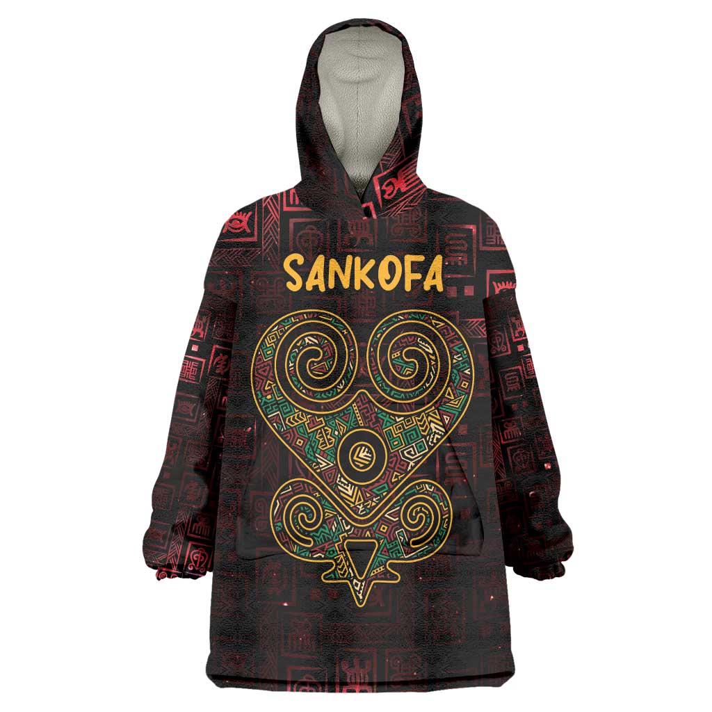 Africa Adinkra Symbol Wearable Blanket Hoodie Sankofa Heart - Cosmic Red