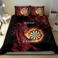 Black duvet set with red dragon and flaming dartboard graphic, two matching pillowcases