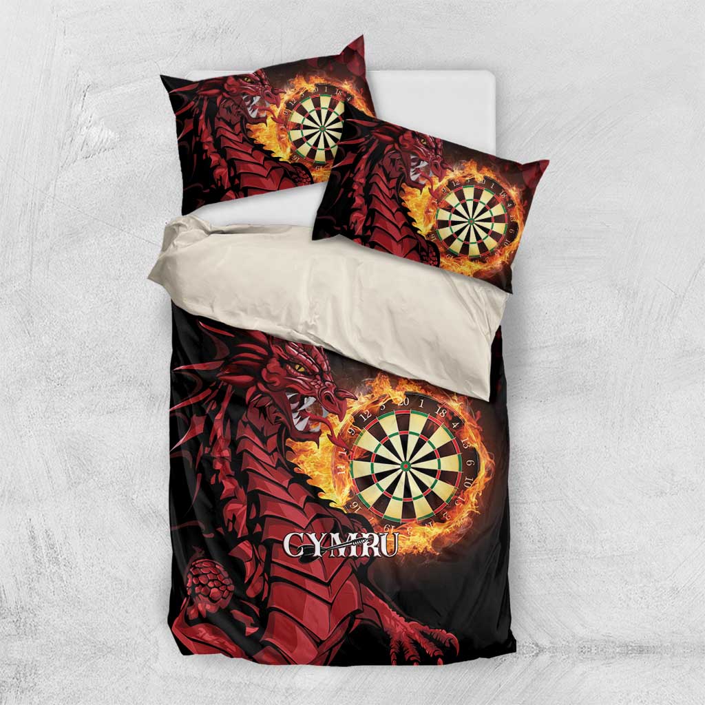 Black personalised bedding set with red dragon dartboard design, duvet and two pillowcases