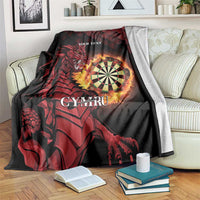 Red and black dragon dartboard personalized blanket with 'YOUR TEXT' and 'CYMRU'