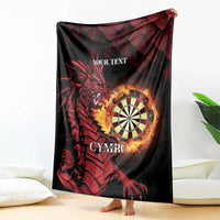Black blanket with red dragon, dartboard graphic, and centered 'YOUR TEXT'