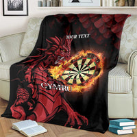 Black throw blanket with red dragon, glowing dartboard, and 'YOUR TEXT' text