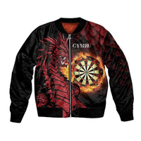 Black bomber jacket with red dragon and dartboard graphic, front zip and ribbed cuffs