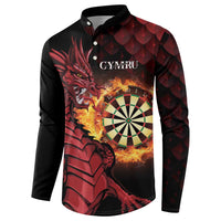 Black long-sleeve button sweatshirt with red dragon, dart target, and CYMRU chest graphic
