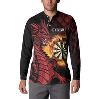 Black long-sleeve button sweatshirt with red dragon and dart target on front