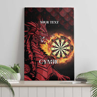 Black-framed canvas wall art featuring red dragon, flaming dartboard, and CYMRU text