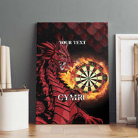 Black-framed canvas wall art showing red dragon with dartboard and 'YOUR TEXT' and CYMRU