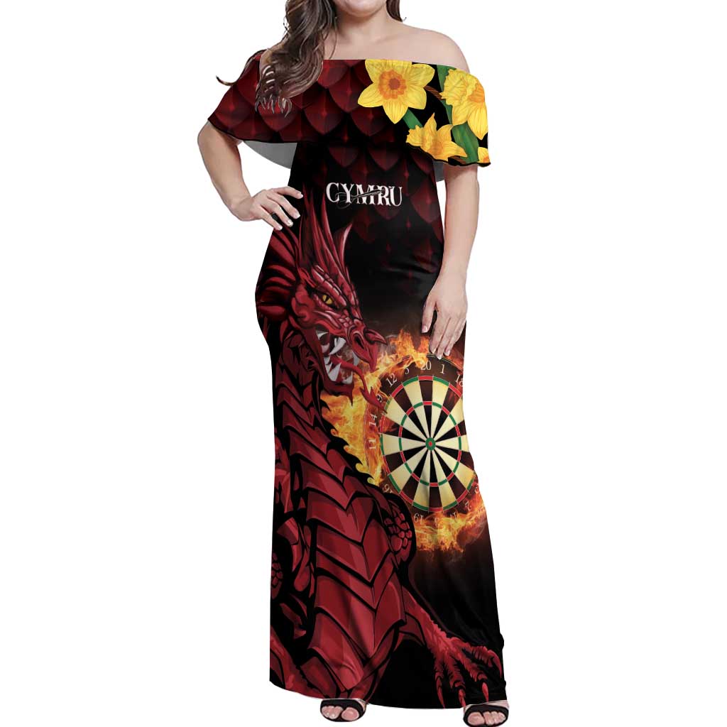 Wales Darts Personalised Off Shoulder Maxi Dress Red Dragon Cymru Am Byth