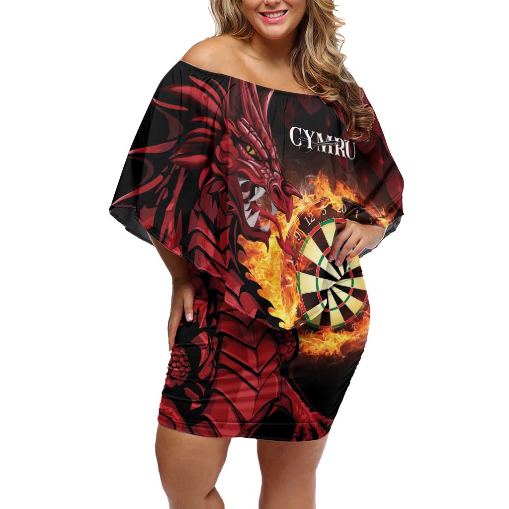 Wales Darts Personalised Off Shoulder Short Dress Red Dragon Cymru Am Byth