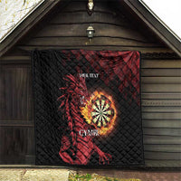 Black personalised darts quilt with red dragon dartboard flame art and YOUR TEXT, Cymru