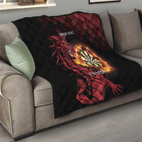 Black personalised darts quilt with red dragon dartboard flame center and YOUR TEXT personalization