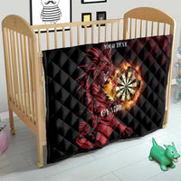 Black personalised darts quilt with red dragon dartboard flame design and YOUR TEXT, Cymru