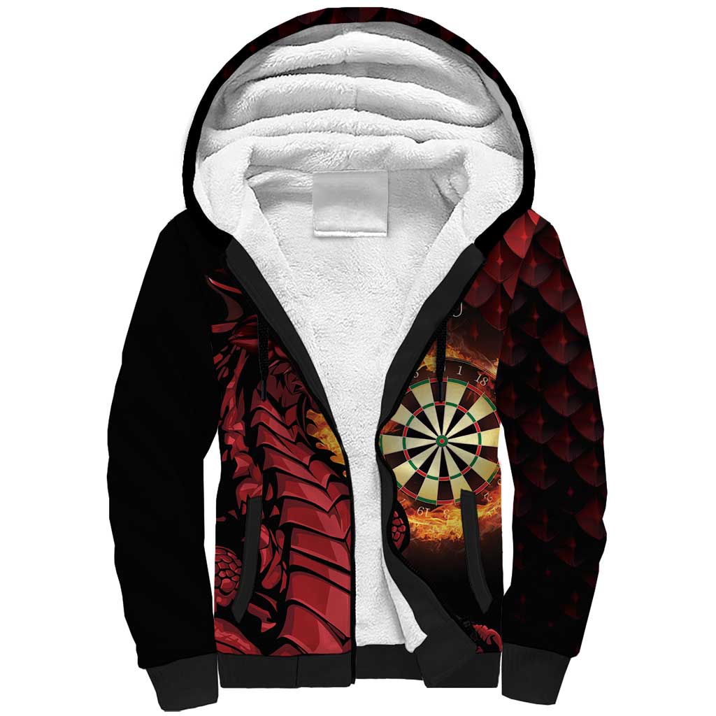 Wales Darts Personalised Sherpa Hoodie Red Dragon Cymru Am Byth