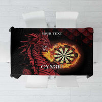 Black personalised tablecloth with 'YOUR TEXT' and Cymru dragon dart board design