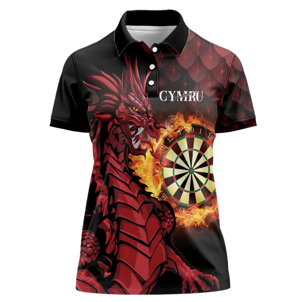 Wales Darts Personalised Women Polo Shirt Red Dragon Cymru Am Byth