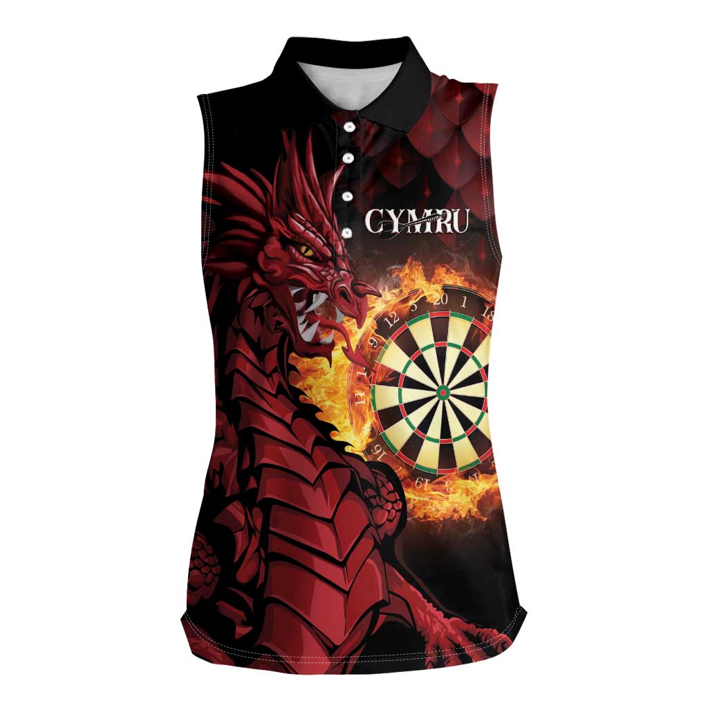 Wales Darts Personalised Women Sleeveless Polo Shirt Red Dragon Cymru Am Byth