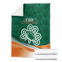 Green Éire Ireland blanket with Celtic shamrock and rugby ball graphic