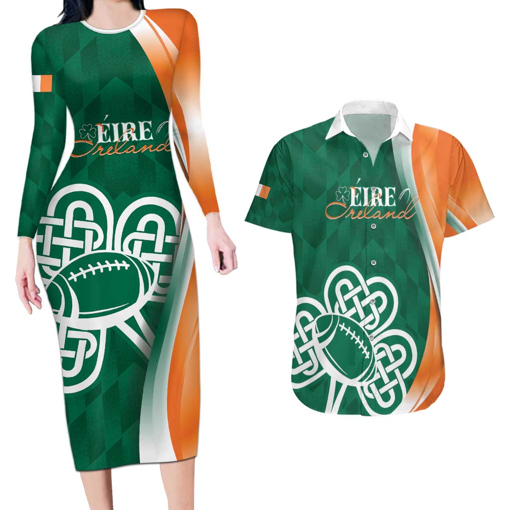 Éire Rugby Celtic Shamrock Couples Matching Long Sleeve Bodycon Dress and Hawaiian Shirt Ireland's Call