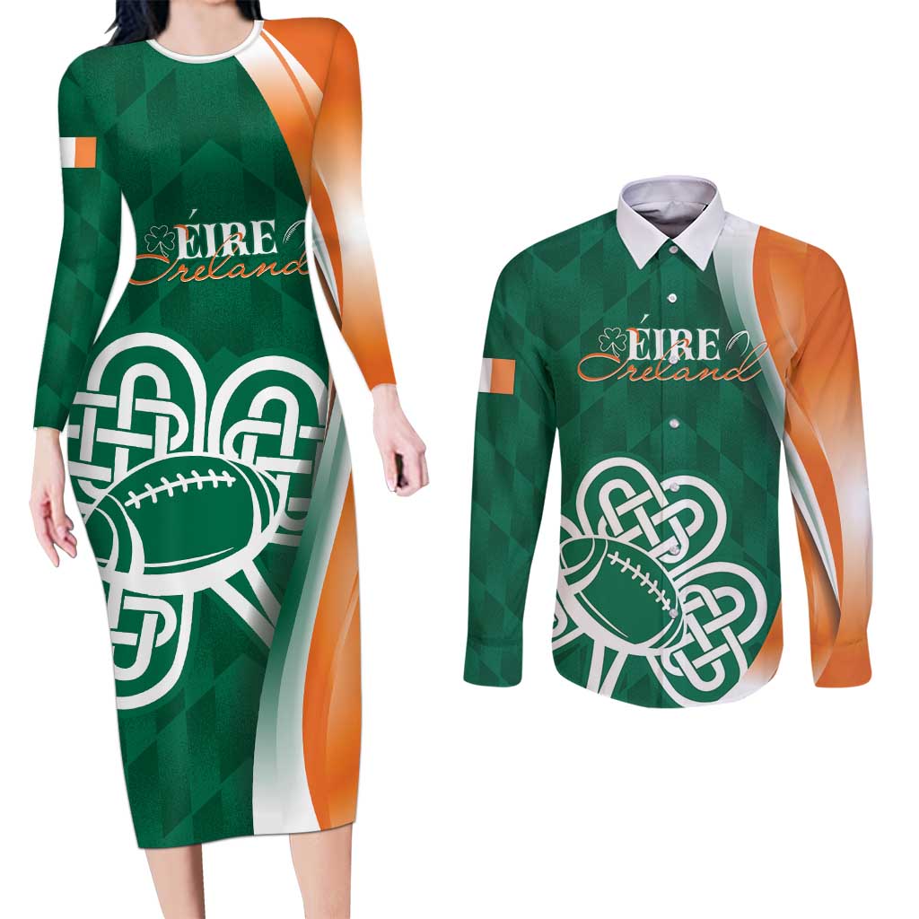 Éire Rugby Celtic Shamrock Couples Matching Long Sleeve Bodycon Dress and Long Sleeve Button Shirt Ireland's Call