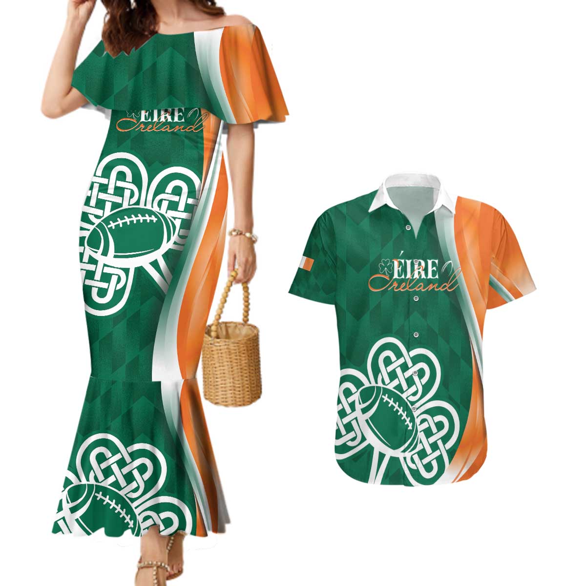 Éire Rugby Celtic Shamrock Couples Matching Mermaid Dress and Hawaiian Shirt Ireland's Call